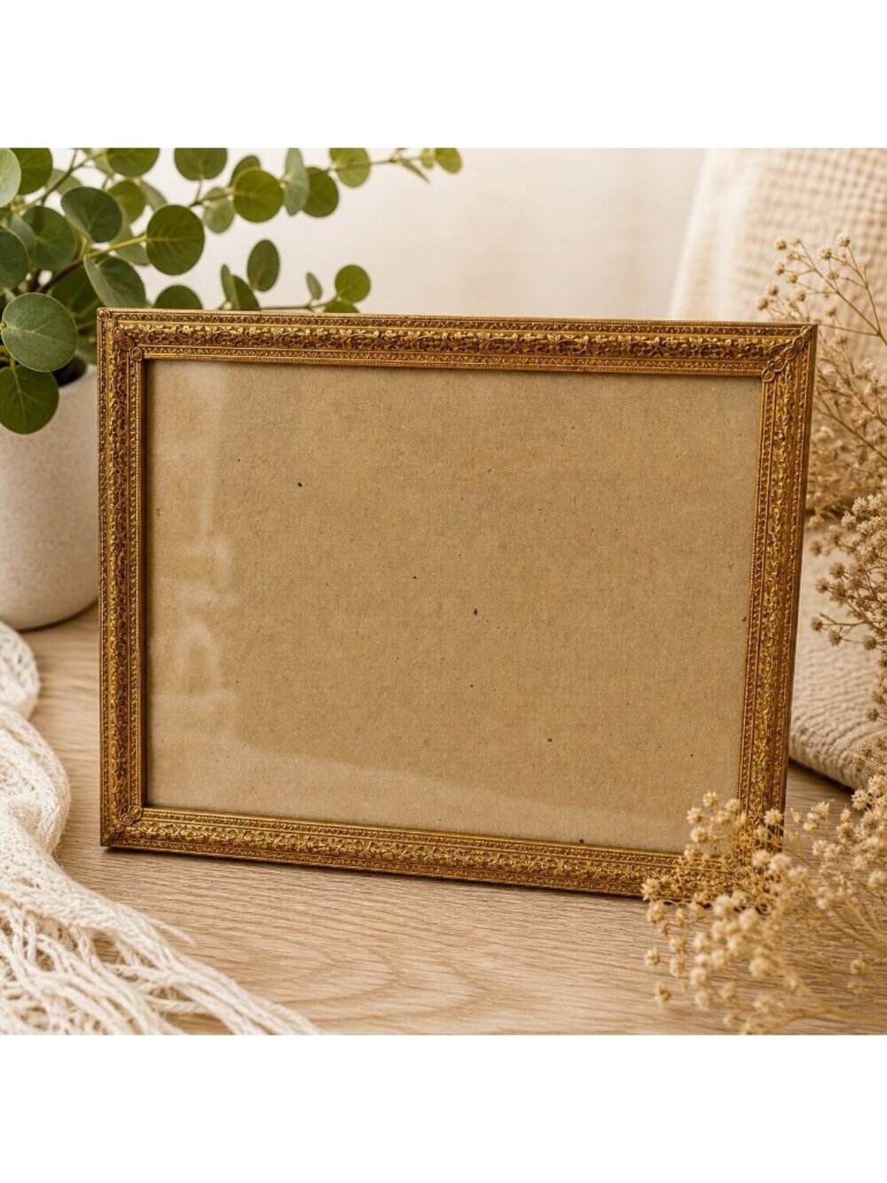 Vintage MCM Gold-tone Brass Picture Frame Ornate Floral Hollywood Regency Decor